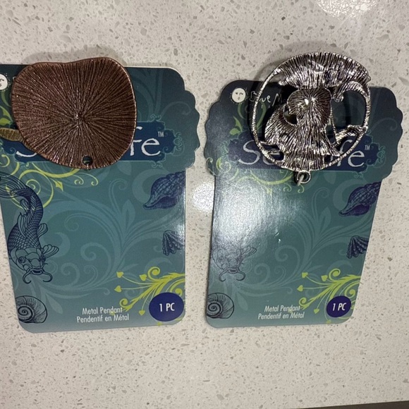 2pc Nautical Bronze Whale & Silver Boat Craft Metal Pendant Blue Moon Seal Life - Picture 5 of 7